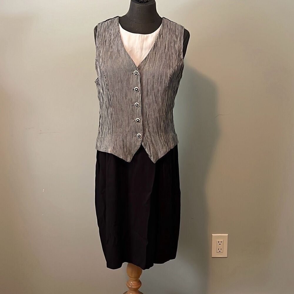 Dress Savvy Womens Black & White Button Front Sleeveless Vest Dress